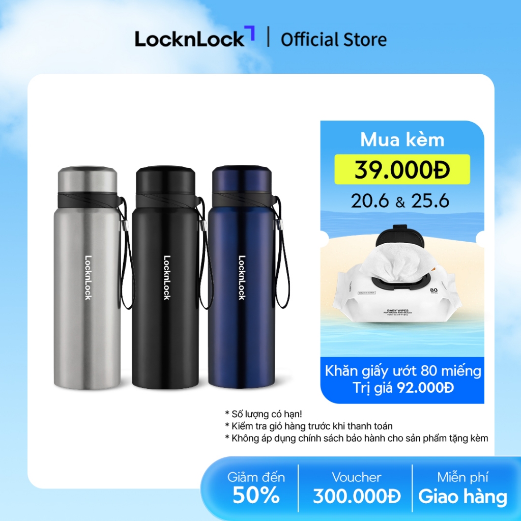 Bình Giữ Nhiệt Thép Không Gỉ có dây treo Lock&Lock Vacuum Bottle (800ml) LHC6180