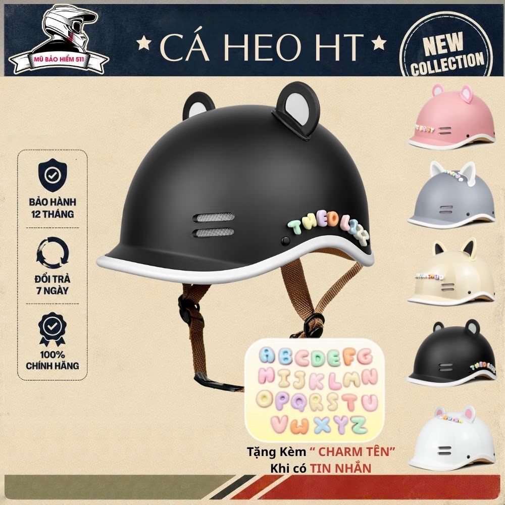 Nón Bảo Hiểm Cá Heo VARO Freesize Nam Nữ Cao Cấp Tặng Kèm Quà Tặng Tai Gấu Và Charm Chữ