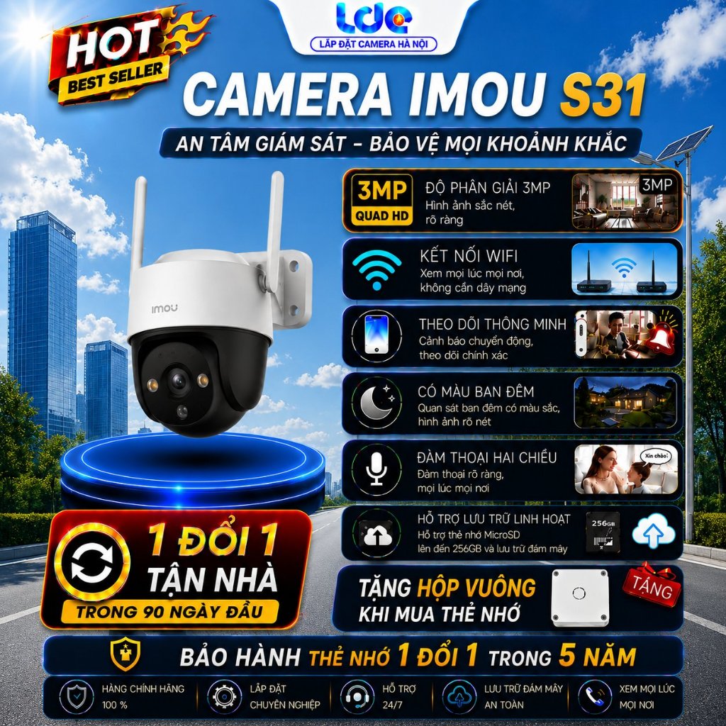 S31FEP - Camera IP Ngoài trời 360 Độ , 3MP IMOU S31FEP -3M0WE , đàm thoại 2 chiều, ban đêm có màu