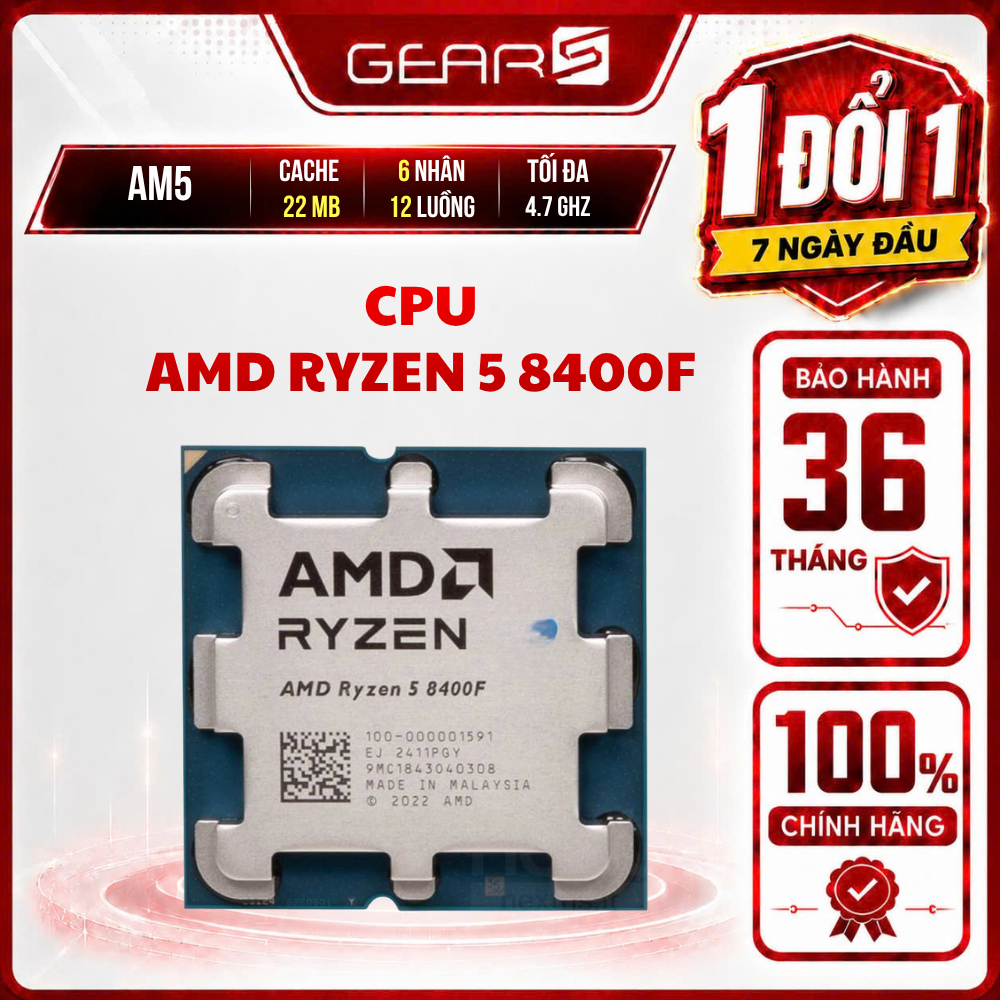 [FULL VAT]Bộ vi xử lý AMD Ryzen 5 8400F TRAY - Bảo Hành 36 Thàng