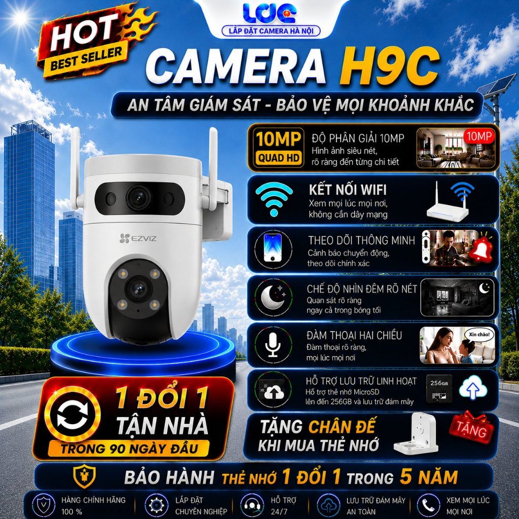 Camera Wifi EZVIZ H9C 6MP, 10MP Camera WiFi quay quét, ống kính kép , Đàm thoại 2 chiều, Có màu ban 