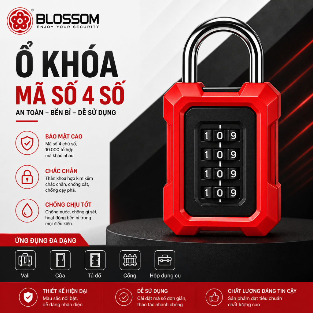Chống Trầy Xước, Chống Gỉ Sét, Dễ Sử Dụng | Ổ Khóa Blossom MH123 44mm