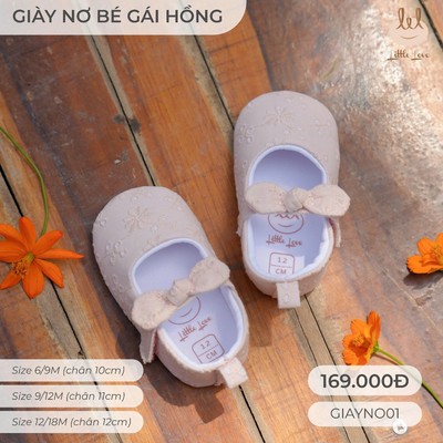 GIÀY TRẺ EM NƠ BÉ GÁI HỒNG LIL LITTLE LOVE (GIAYNO01) ĐẾ MỀM  DÀNH CHO BÉ TỪ 9/12M -18/24M