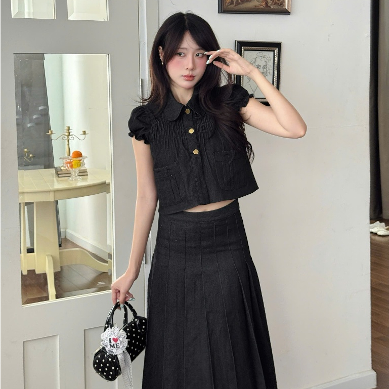 NAVIE - Áo jeans form croptop BAMBI phối 3 cúc thời trang nữ | BigBuy360 - bigbuy360.vn