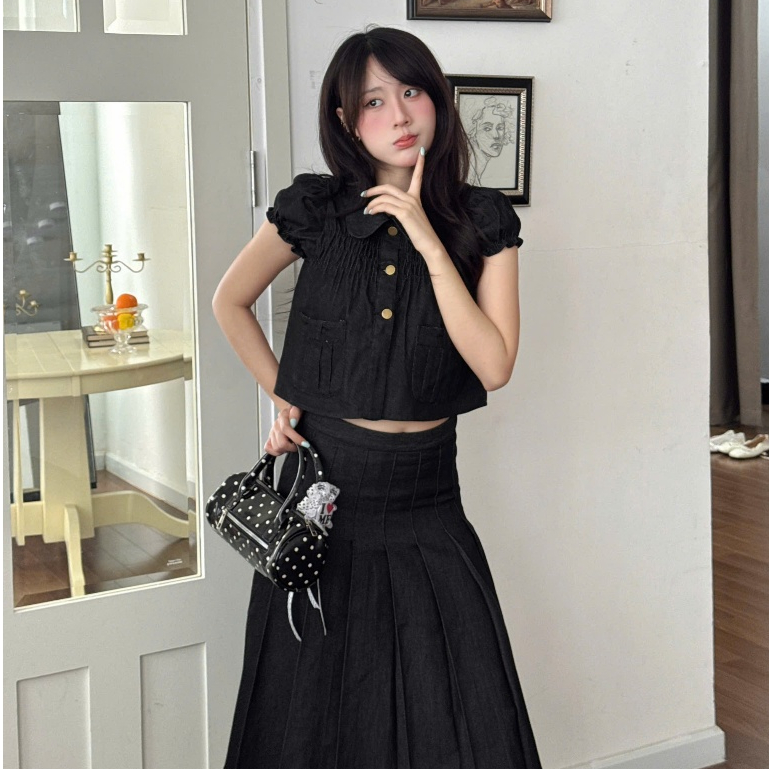 NAVIE - Áo jeans form croptop BAMBI phối 3 cúc thời trang nữ | BigBuy360 - bigbuy360.vn