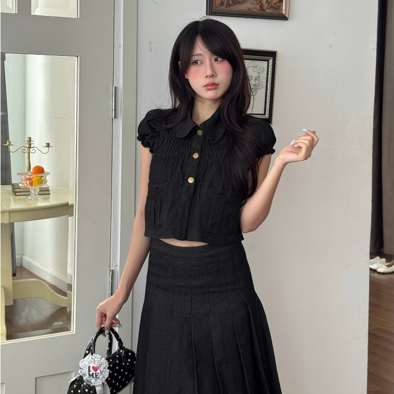 NAVIE - Áo jeans form croptop BAMBI phối 3 cúc thời trang nữ | BigBuy360 - bigbuy360.vn