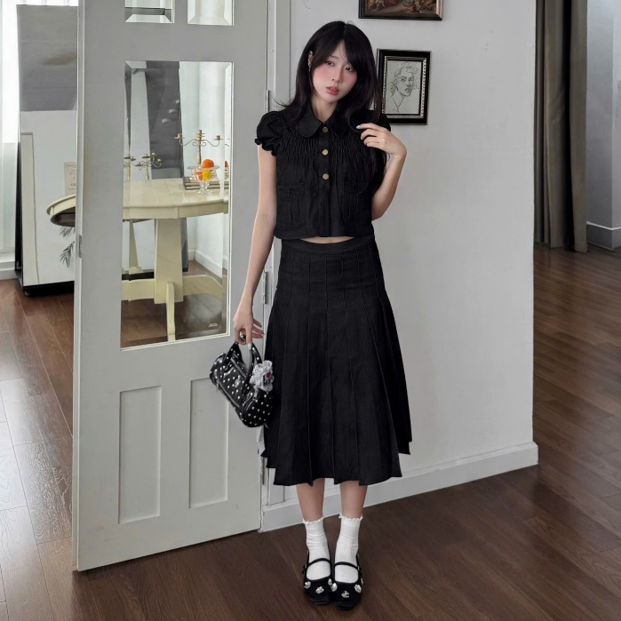 NAVIE - Áo jeans form croptop BAMBI phối 3 cúc thời trang nữ | BigBuy360 - bigbuy360.vn