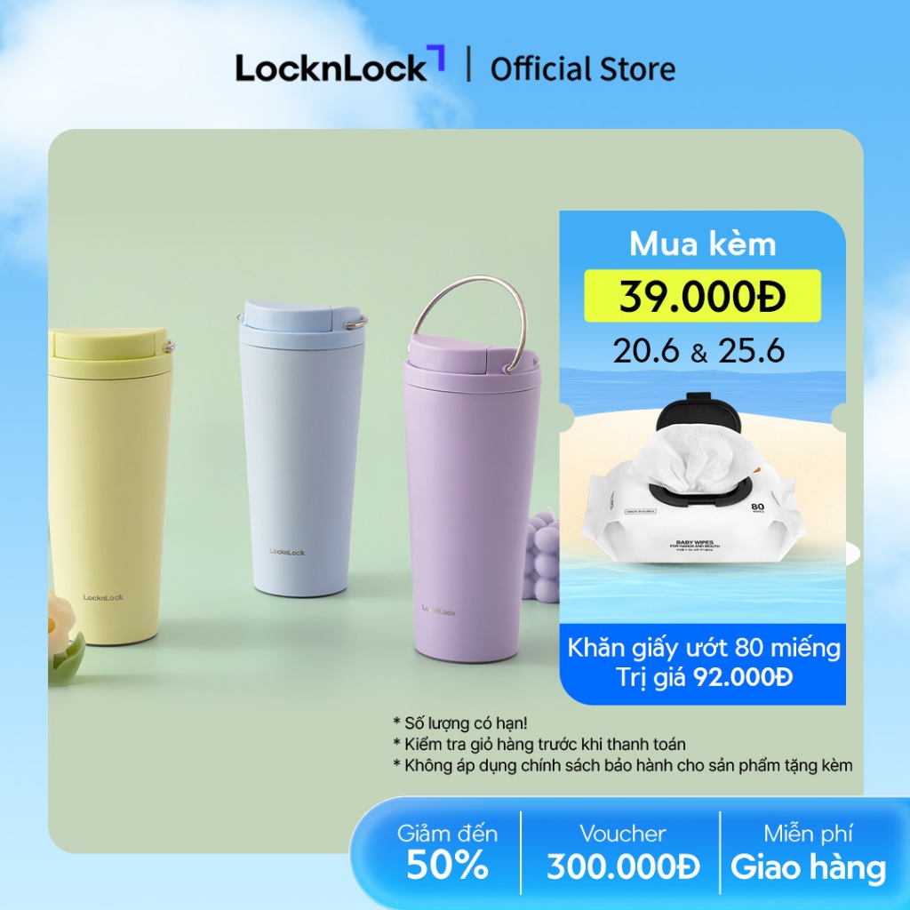 Bình giữ nhiệt LocknLock Bucket One-Touch LHC3345 có quai dung tích 550ml thép không gỉ - 3 màu | BigBuy360 - bigbuy360.vn