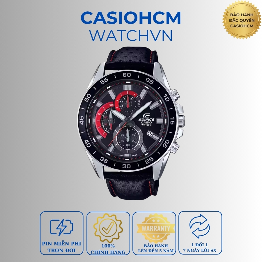 Đồng hồ nam dây da Casio Edifice EFV-550L-1A Size 47.2mm Chống nước 100m BH 24 Tháng