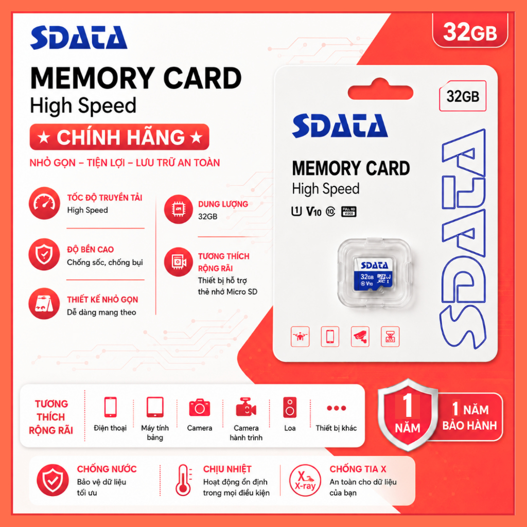 Thẻ Nhớ MicroSD SDATA 32GB/64GB/128GB Chính Hãng – Class 10 U1 V10 Tốc Độ Cao – Bảo Hành 1 Năm (1)