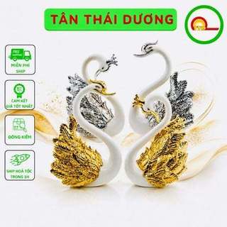 Set 2 con Thiên Nga bằng nhựa - Màu Vàng, Bạc - Decor Trang trí bánh sinh nhật, tráp cưới hỏi