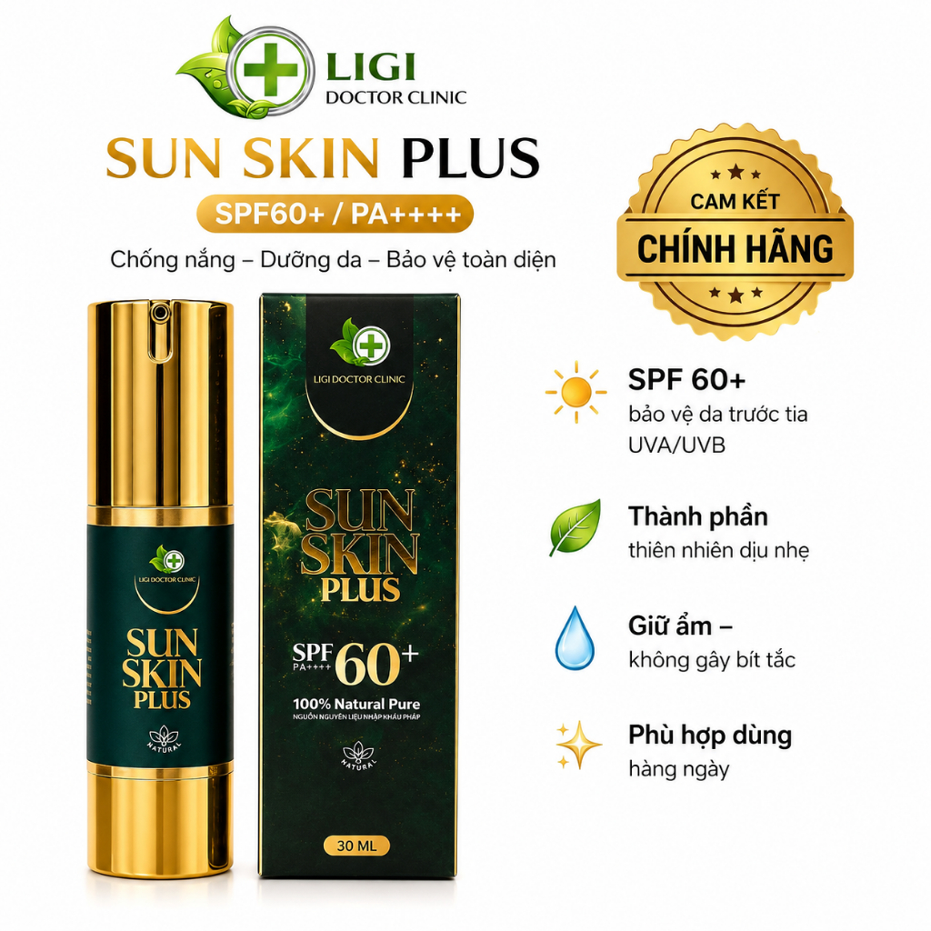 [ HÀNG CÔNG TY LIGI ]  KEM CHỐNG NẮNG SINH HỌC Không Chì 6 in 1 mẫu mới SUN SKIN PLUS LIGI