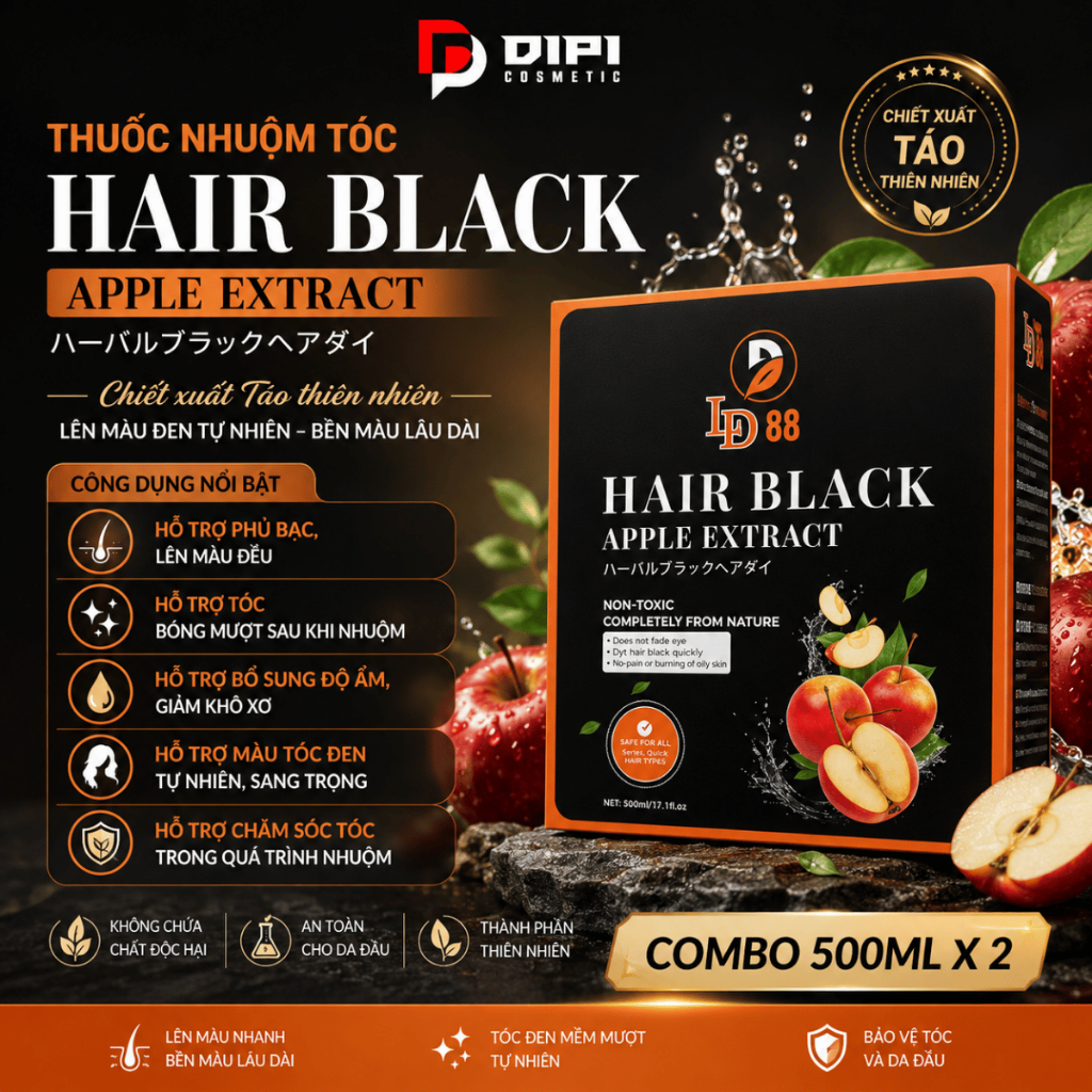 Thuốc nhuộm tóc thuốc nhuộm phủ bạc LD88 hair black apple extract  đen tự nhiên, bóng mượt dài lâu