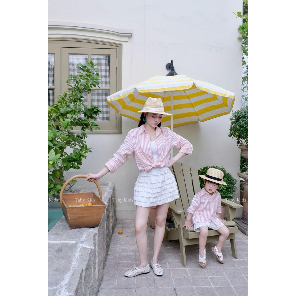 Áo sơ mi kẻ dài tay Taby Kids cho bố mẹ mặc đồ gia đình từ 45-75kg TB999