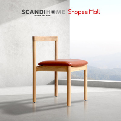 NARA, Ghế ăn gỗ ash sơn màu tự nhiên, nệm bọc da simili, 90x50x45cm, Ghế gỗ By Scandi Home