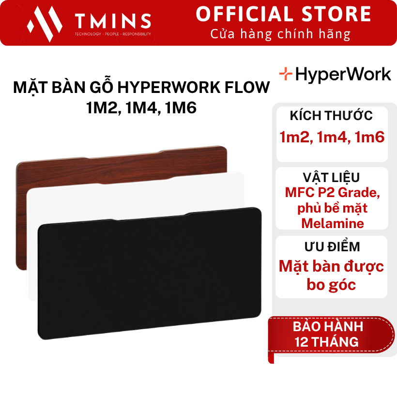 Mặt bàn gỗ HyperWork Flow 1m2, 1m4, 1m6 | Thiết kế bo cong 4 góc - Hàng chính hãng