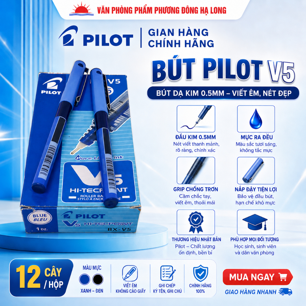 Bút Pilot V5 Chính Hãng Nhật Bản Đầu Kim 0.5mm Viết Êm Nét Đẹp