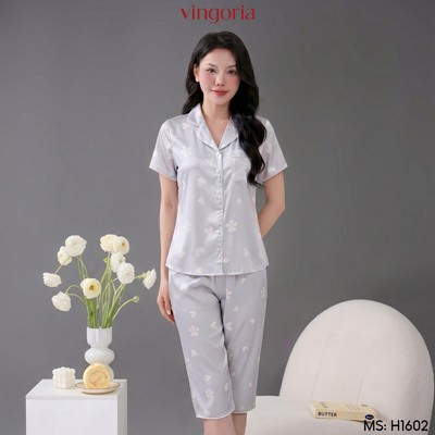 Bộ đồ ngủ nữ Pijama mặc nhà lụa VINGO/VINGORIA tay ngắn mùa hè H1602