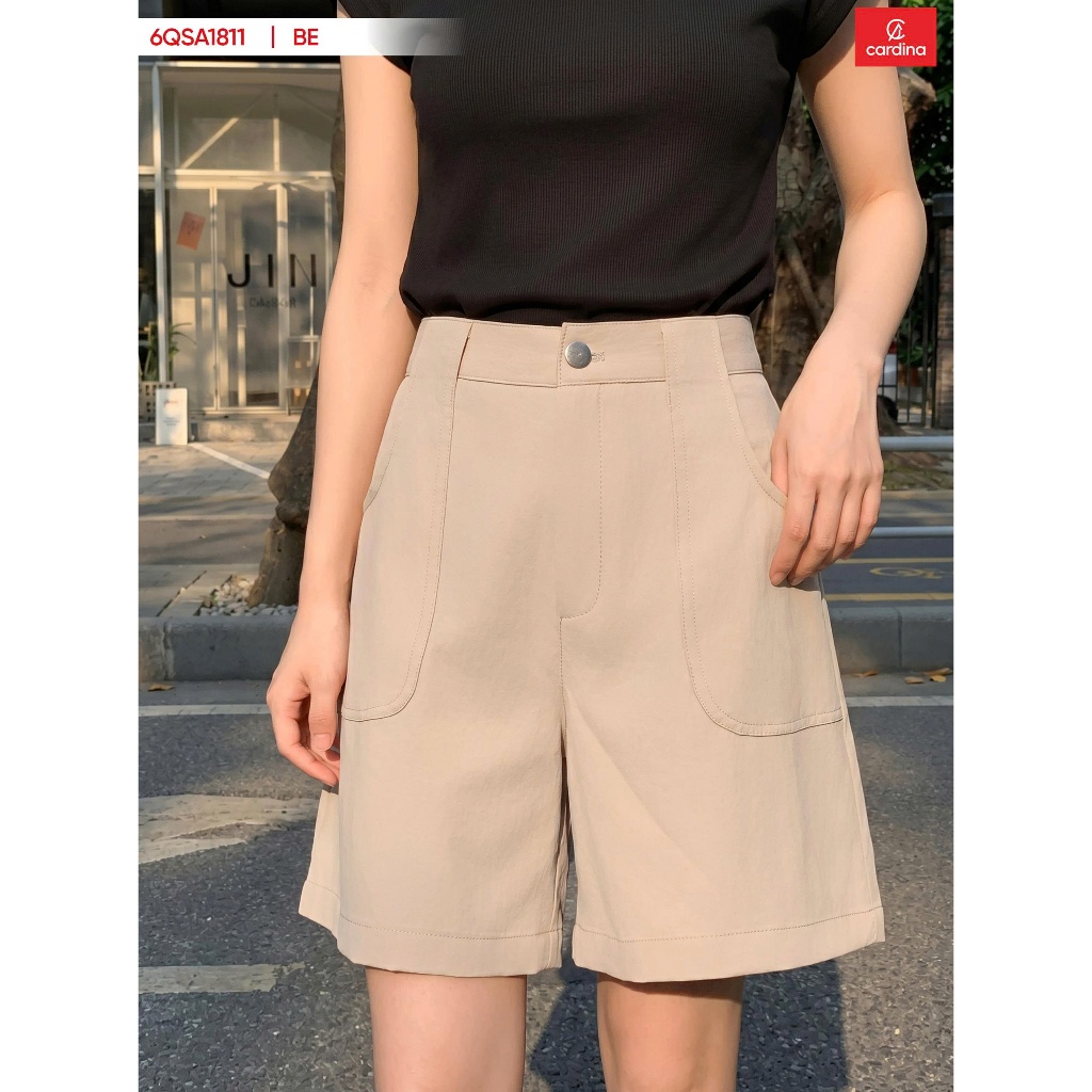 Quần Sooc Thô Nữ Lưng Cạp Cao Túi Ốp Trước Thời Trang Cardina 6QSA18