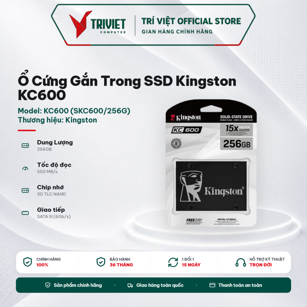 Ổ Cứng Gắn Trong SSD Kingston KC600 256Gb (SATA3/ 2.5Inch/ 550MB/s/ 500MB/s) - Công Nghệ 3D TLC