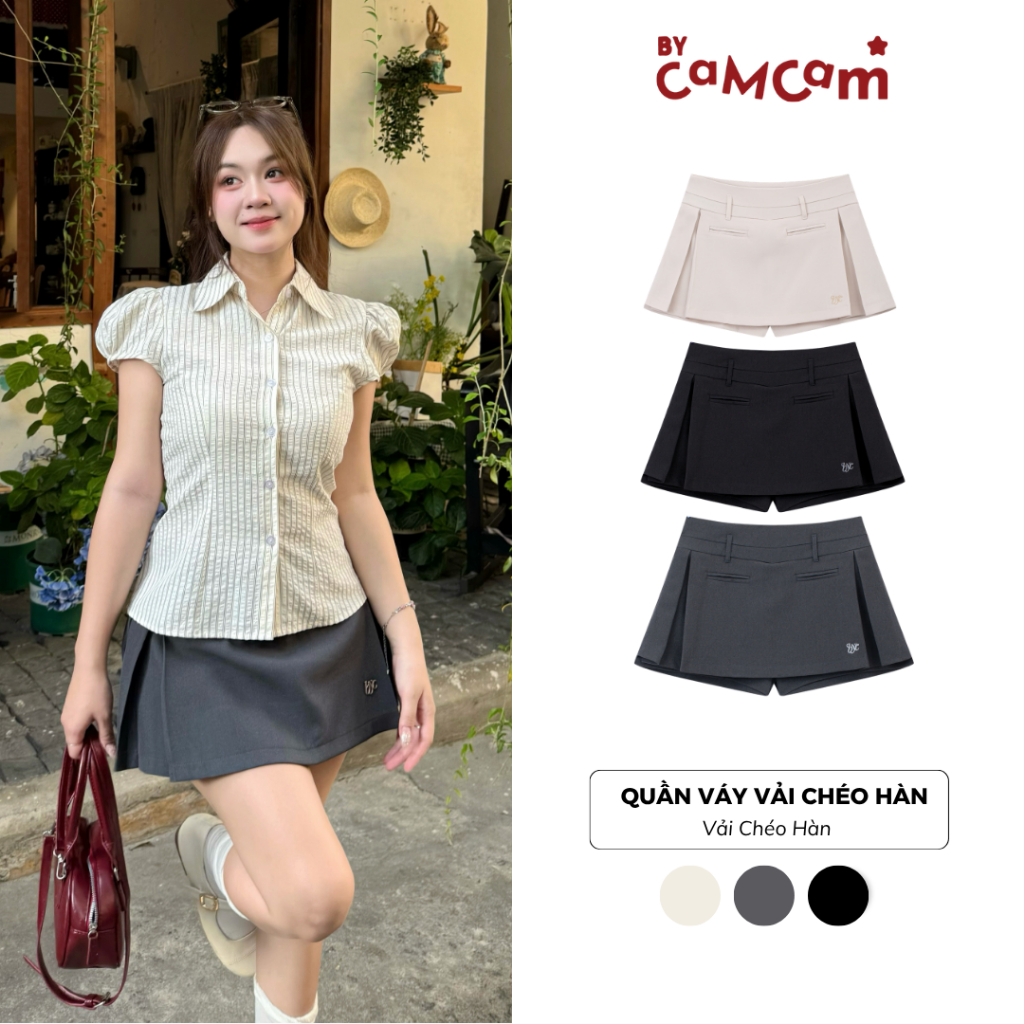 Quần Váy Bycamcam Cách Điệu Hàn Quốc Vải Chéo Hàn Đính Logo Nữ Tính CQA012