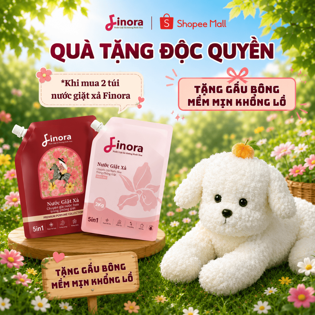 (TẶNG 1 Gấu Chó Khổng Lồ) Combo 2 Túi, 4kg Nước Giặt Finora  Hương Nước Hoa