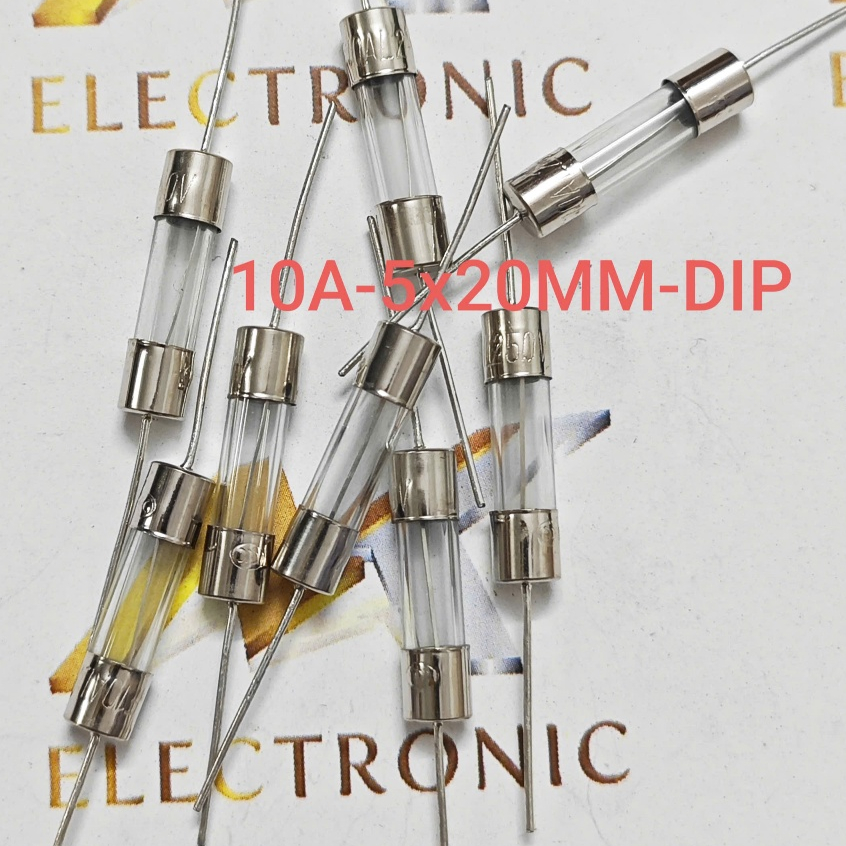 (Combo 10 cái) Cầu chì 10A - Cầu chì ống thủy tinh chân cắm 10A Kích thước 5 x 20mm (combo)