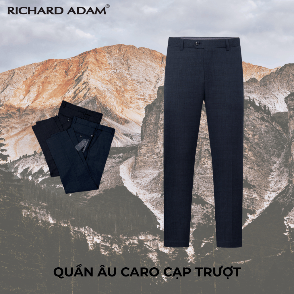 Quần Âu Nam Cạp Trượt Richard Adam Co Giãn 4 Chiều Họa Tiết Kẻ Caro Form Regular Cao Cấp QA200326