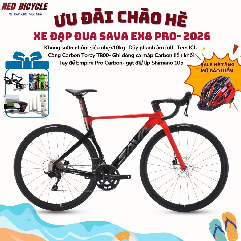 Xe Đạp Đua SAVA EX8 PRO - Roadbike Khung Nhôm Siêu Nhẹ, Ghi Đông Carbon Liền Khối, Càng Carbon Toray