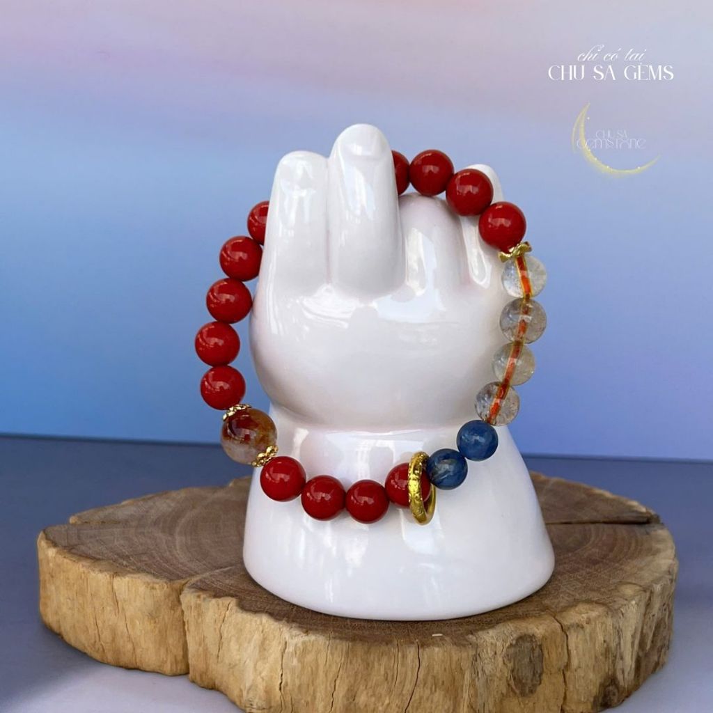VÒNG TAY CHU SA PHỐI THẠCH ANH VÀNG & ĐÁ XANH – MAY MẮN, THU HÚT TÀI LỘC - CHU SA GEMSTONE