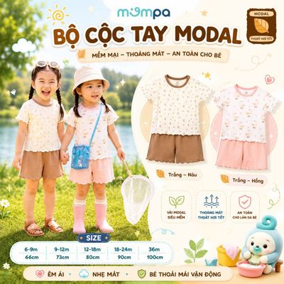 Bộ cộc tay cho bé Mompa 6 tháng - 3 tuổi vải Modal thấm hút thoáng khí co giãn DQ MP 0487