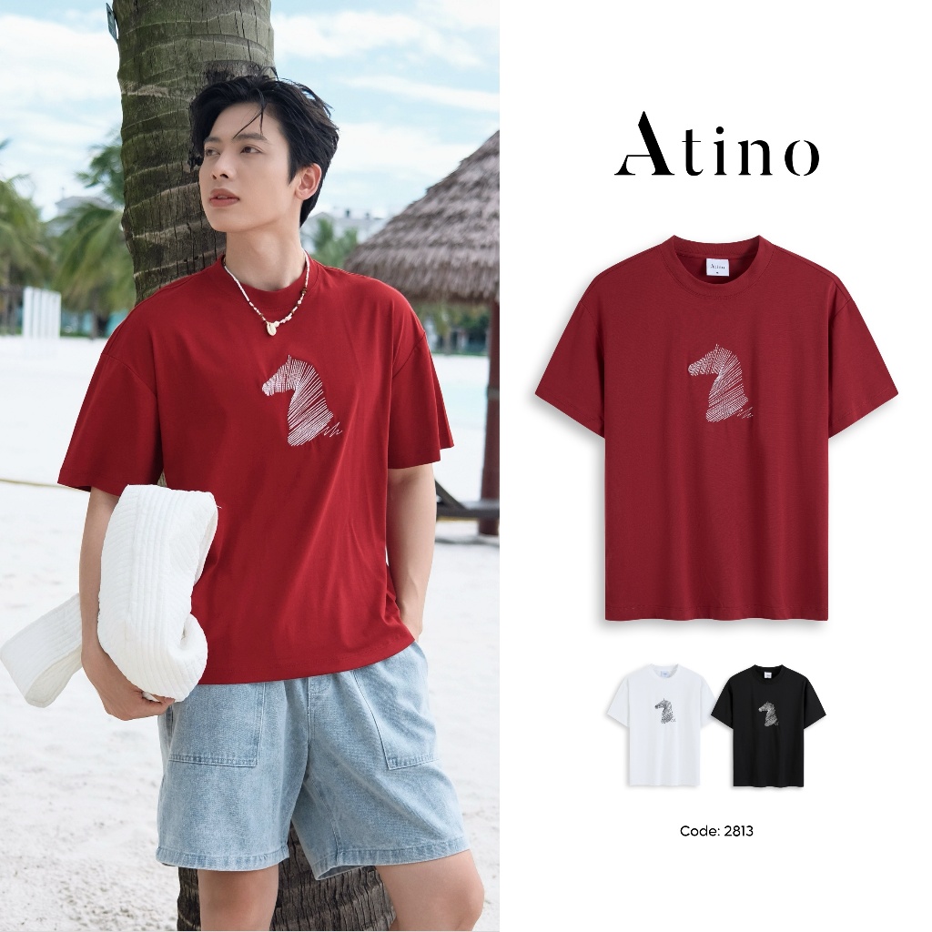 Áo Phông Nam Cổ Tròn Cotton ATINO Thoáng Khí Thấm Hút Tốt Hình In Trẻ Trung L.3.2813
