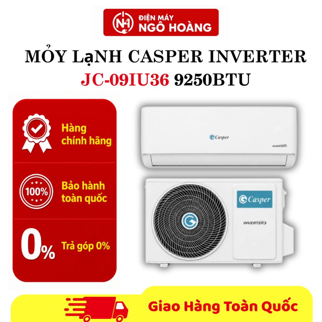 JC-09IU36 - Máy lạnh Casper 1.0HP Inverter 1HP JC-09IU36, điều hòa 1 chiều tiết kiệm điện, làm lạnh 