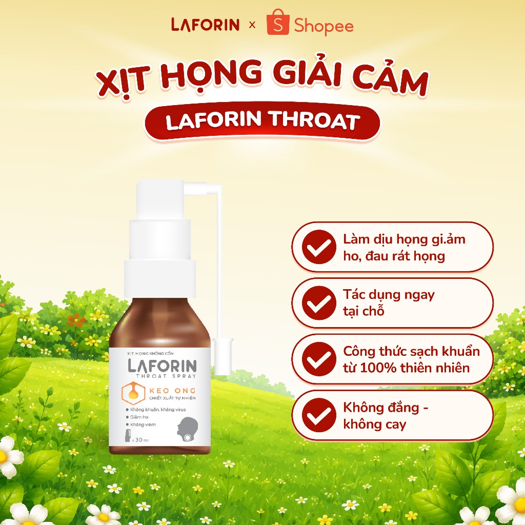 Xịt Họng Keo Ong Laforin Throat Spray - Sạch Khuẩn Cổ Họng, Giúp Giảm Ho, Đau Rát, Ngứa Họng (15ml)
