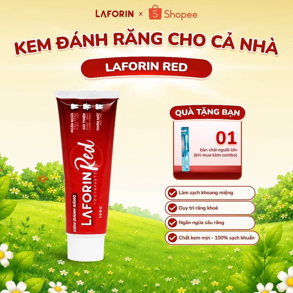 Kem Đánh Răng Laforin Red - Hỗ Trợ Giảm Viêm Lợi, Viêm Nướu, Chảy Máu Chân Răng (Tuýp 180g)