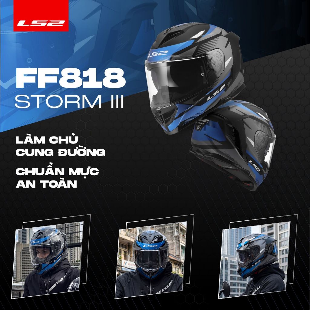 [TẶNG PINLOCK] MŨ BẢO HIỂM FULLFACE LS2 FF818 STORM III – DÒNG TOURING-URBAN CAO CẤP, HỆ THỐNG THÁO 