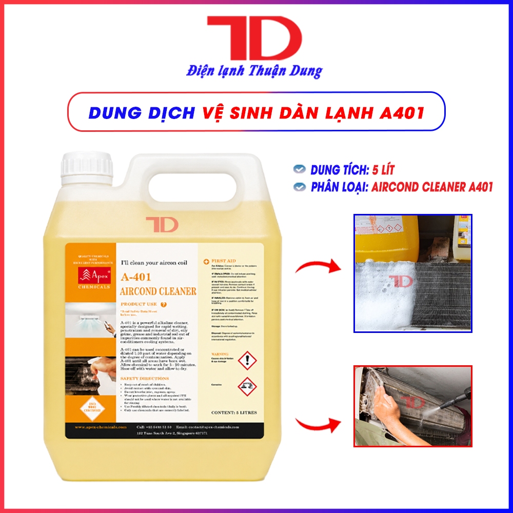 Chất tẩy rửa dàn nhôm A400 Coil Kleen - A401 Aircond Cleaner Can 5 lít, làm sạch dàn lạnh nóng, loại