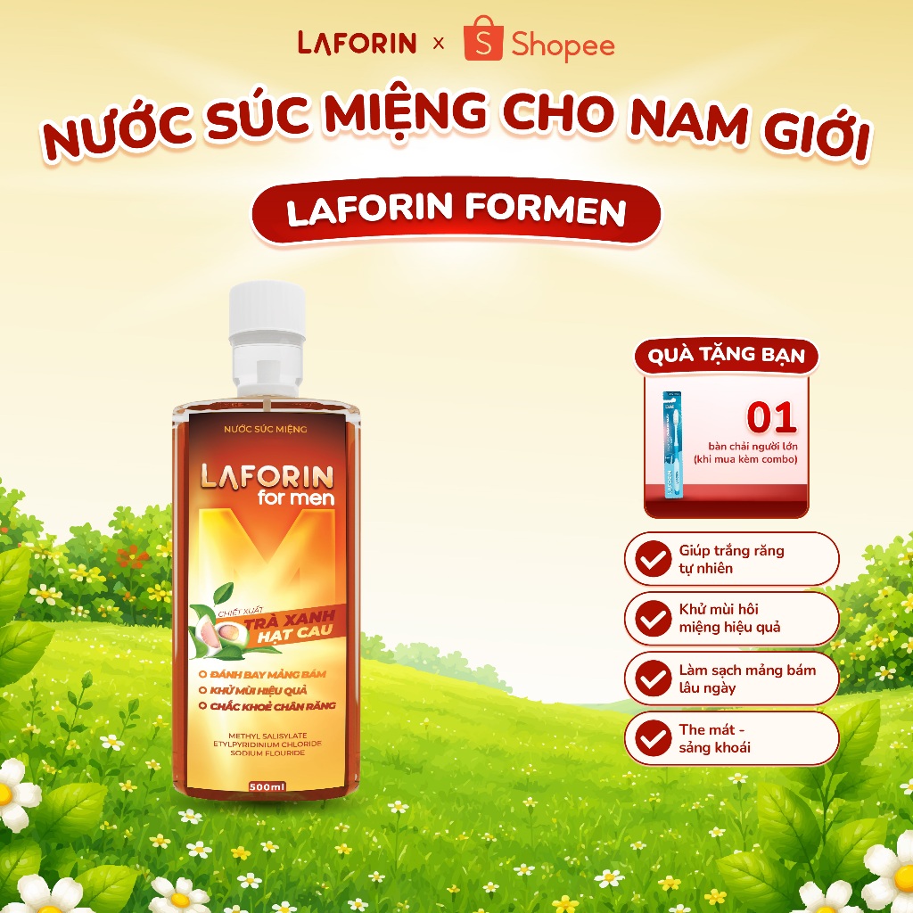 Nước Súc Miệng Thảo Dược Cho Nam Giới Laforin Formen Giảm Mùi Khó Chịu, Giúp Răng Trắng Sáng (Chai 5