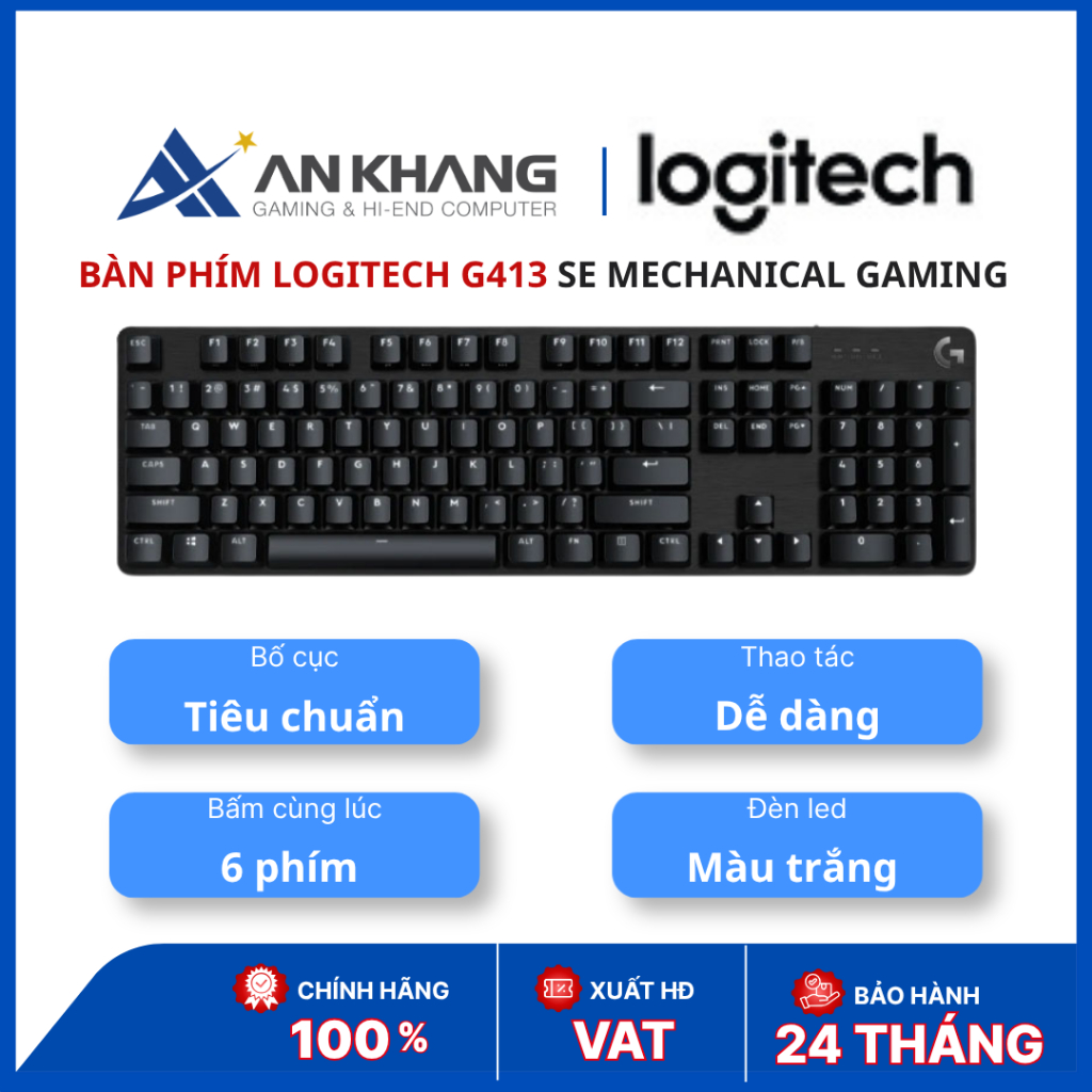 Bàn phím cơ Logitech G413 SE Mechanical Gaming | Tactile Switch | PBT Keycap | LED trắng | USB