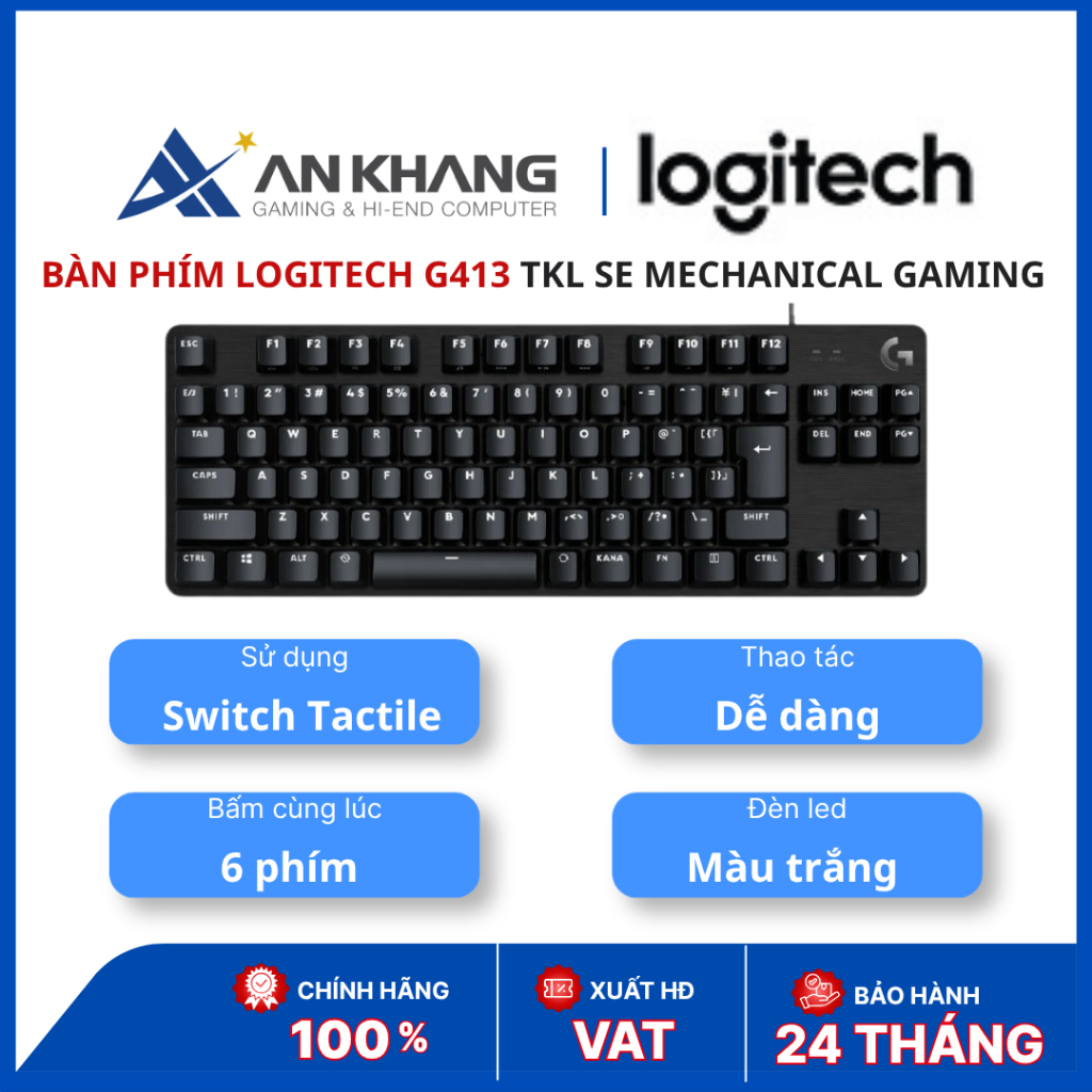Bàn phím cơ Logitech G413 TKL SE Mechanical Gaming | Tactile Switch | PBT Keycap | LED trắng | Tenke