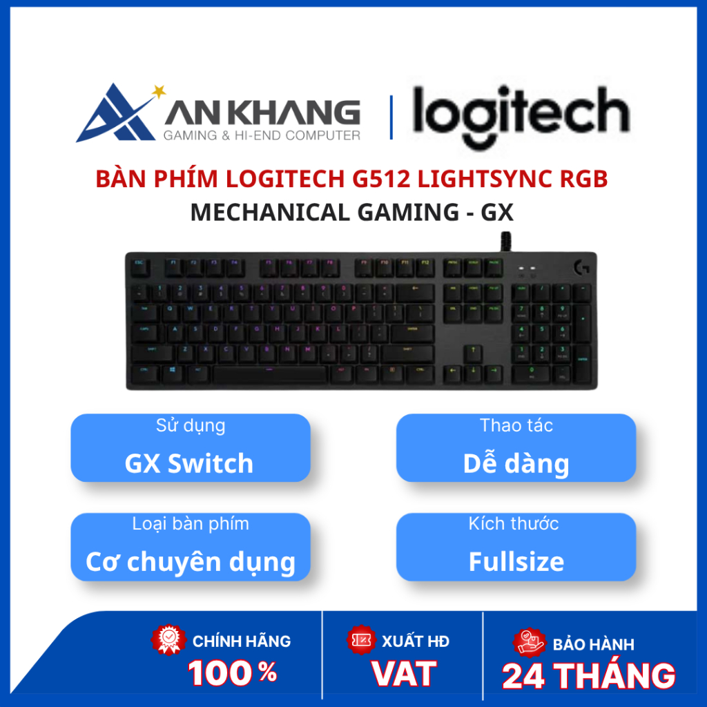 Bàn phím cơ Logitech G512 LIGHTSYNC RGB Mechanical Gaming | GX Brown/Tactile | Fullsize | USB