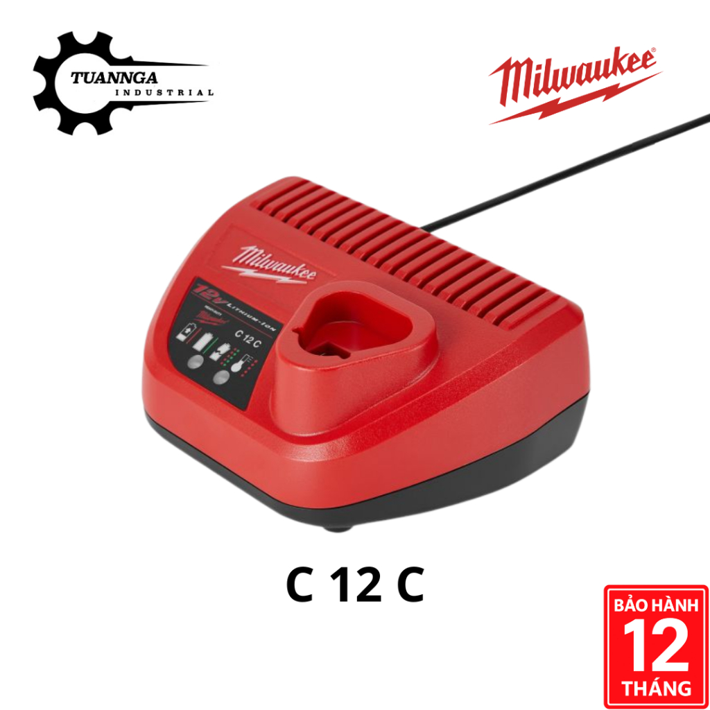 Sạc Milwaukee M12 C12C (Điện Áp Đầu Vào 220V - 240V), Chính Hãng - Bảo Hành 12 Tháng