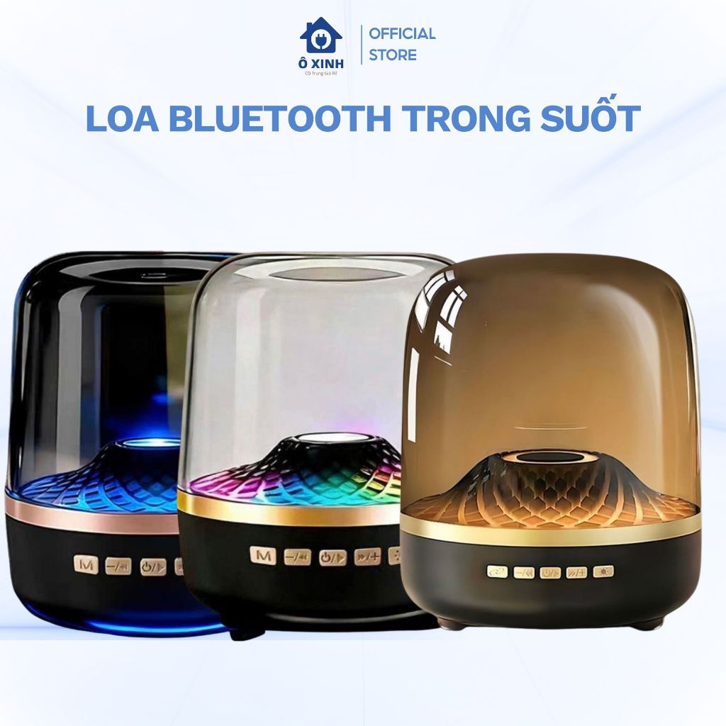 Loa Bluetooth Kính trong suốt 5w CHUẨN ĐỦ Gclass để nghe nhạc với đèn LED RGB để bàn đổi màu, âm trầ