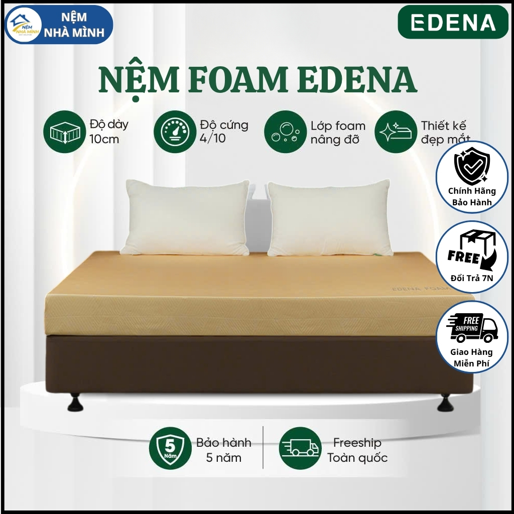 Nệm Foam Edena [Hàng Chính Hãng EDENA - Bảo Hành Đến 5 Năm]