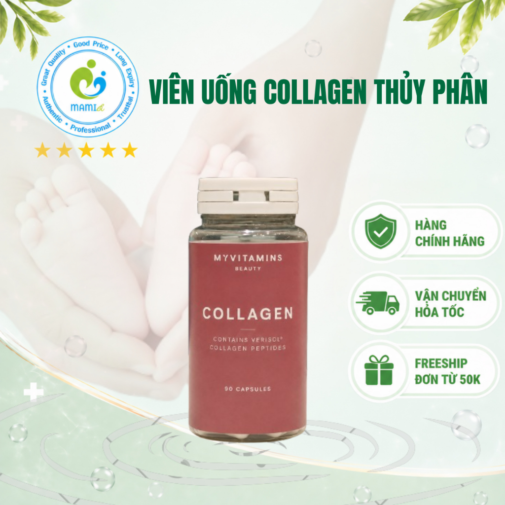 Viên uống collagen thuỷ phân (90v) giúp da căng bóng khỏe mạnh Myvitamins Collagen, UK