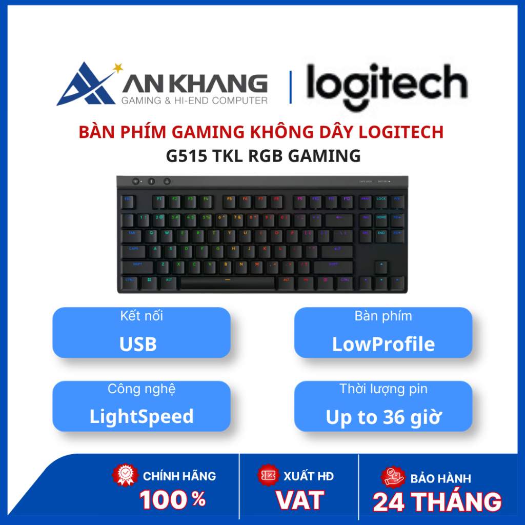 Bàn phím gaming không dây Logitech G515 TKL LIGHTSPEED RGB | Low Profile | PBT Keycap | Trắng