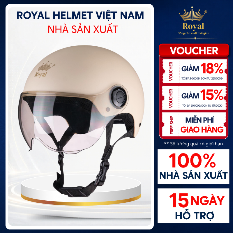 Mũ Bảo Hiểm Royal M162K Có Kính Chính Hãng Hợp Nam Nữ Size L,XL Kính Trà Tiện Lợi Bảo Hành 12 Tháng 