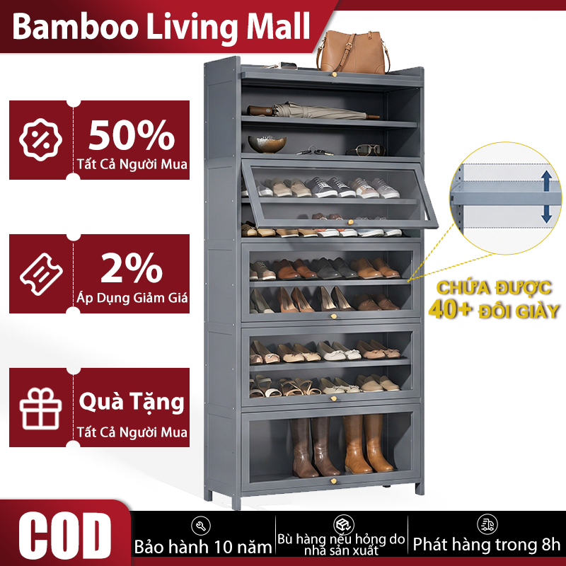 Bamboo Living Mall Tủ Giày Nhiều Lớp Tủ Giày Gỗ Tự Nhiên Thông Thoáng Chống Bụi Bảo Vệ Sức Khỏe