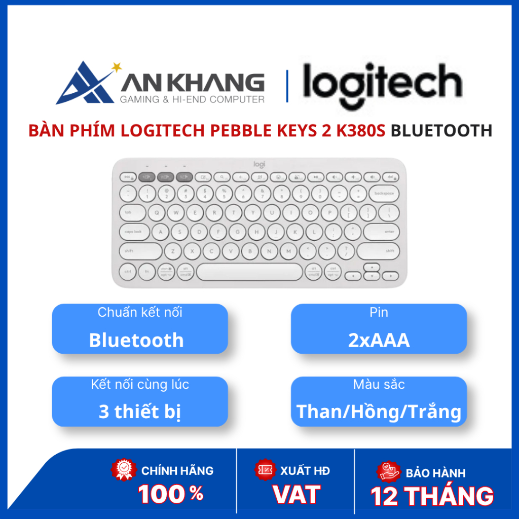 Bàn phím Logitech Pebble Keys 2 K380s Bluetooth | TKL Mini | Multi-device 3 thiết bị | Silent Keys