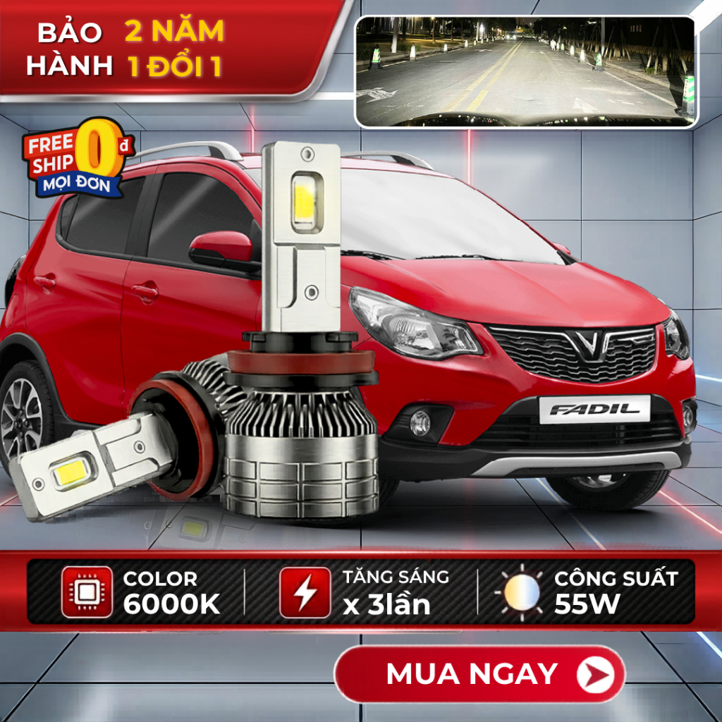 Đèn LED Ô Tô Fadil Chân H4 H7 H11 Siêu Sáng Gắn Zin VF3 VF5 Betouch Bảo Hành 2 Năm